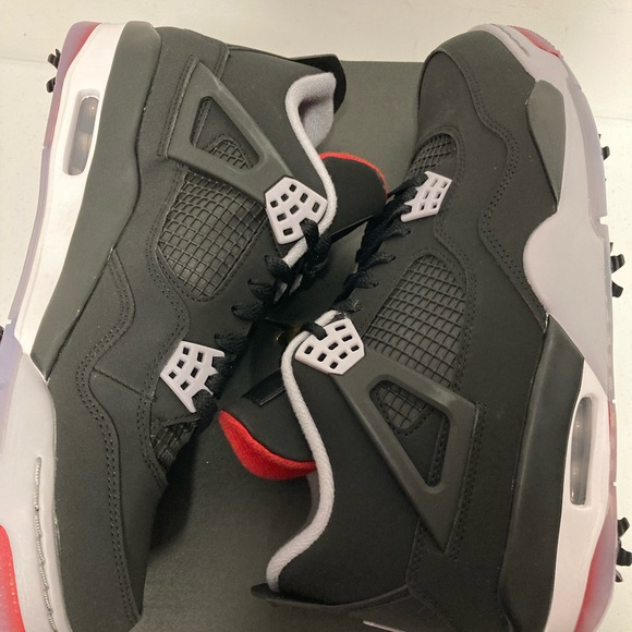 New air jordan 4 retro breds mens golf shoes in hand - Picture 7 of 12